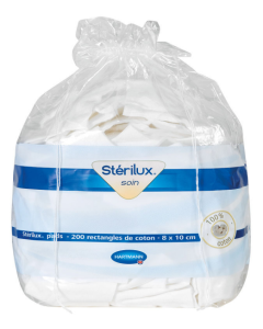 STERILUX PADS RECTANGLE COTON 8x10CM PACK 200